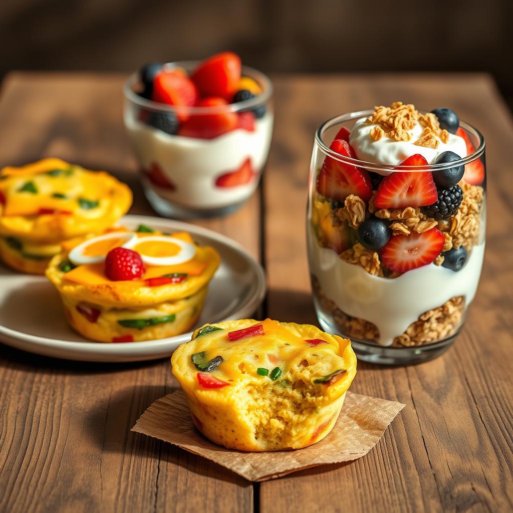 Day One Egg Muffins and Yogurt Parfait Combos breakfast pairing for 30 grams protein