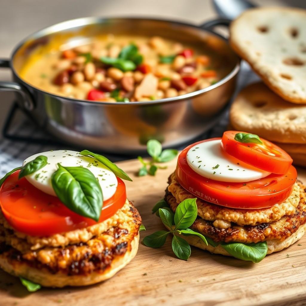 caprese turkey burgers and white turkey chili bulgur
