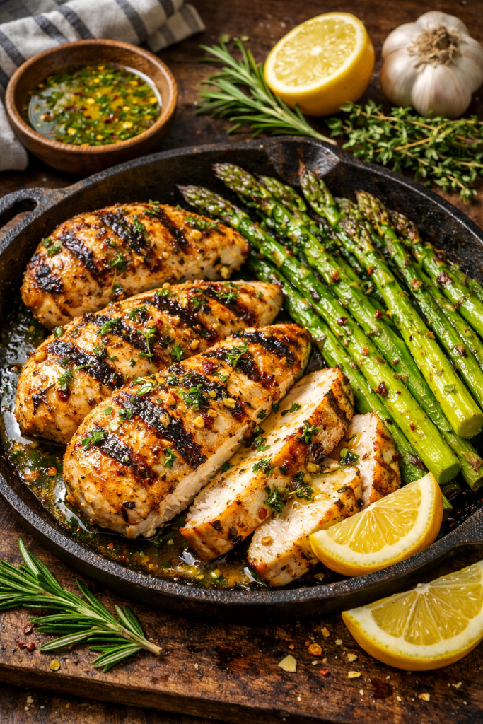 Super Juicy Lemon Herb Grilled Chicken & Asparagus
